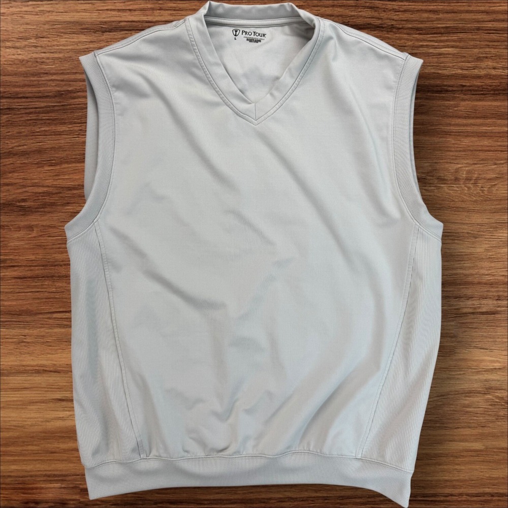 Pro Tour Golf Vest Mens‎ L Beige Sleeveless Pullover Lightweight Breathable Top